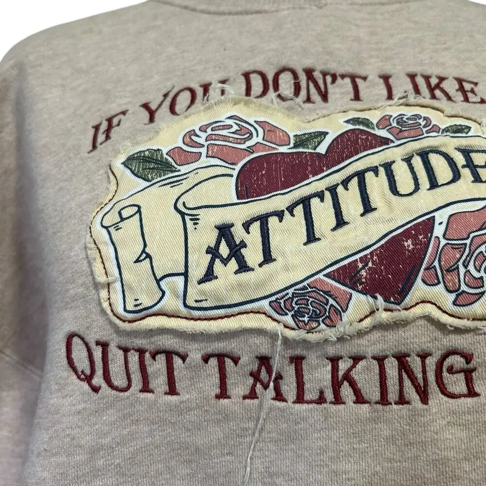 Big Dogs Embroidered Attitude Sweatshirt Patchwork Y2K Beige Medium - Picture 10 of 14